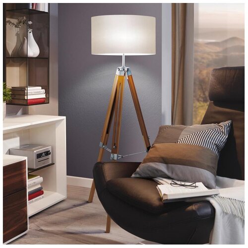 Eglo Lantada podna lampa E27, 106-143 cm, prirodno drvo/bež, 94324 Slike