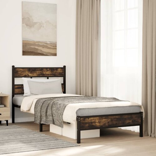 VidaXL Posteljni okvir brez vzmetnice z vzmetnice dim. hrast 90x200 cm Slike
