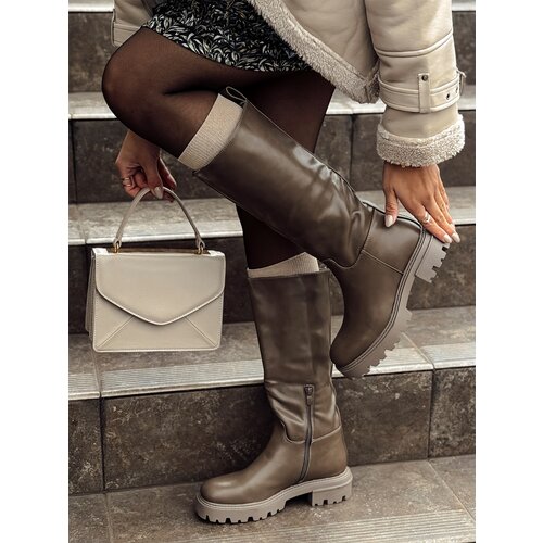 DStreet Kozaki damskie KICKBOOT długie khaki Slike