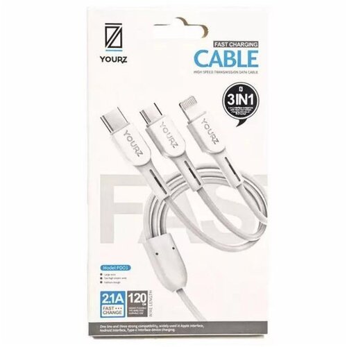 YOURZ polnilni kabel 3v1 usb-c, lightning in micro usb 120cm Cene