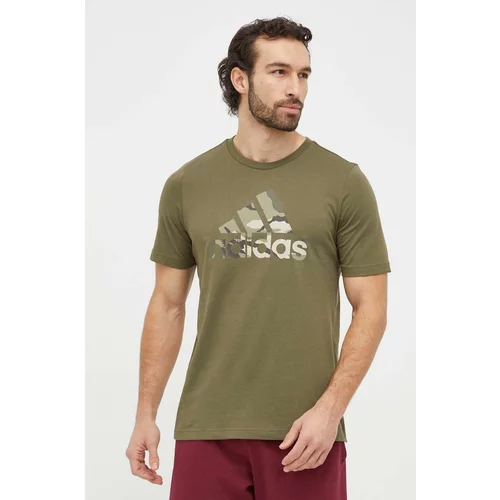 Adidas Bombažna kratka majica moški, zelena barva