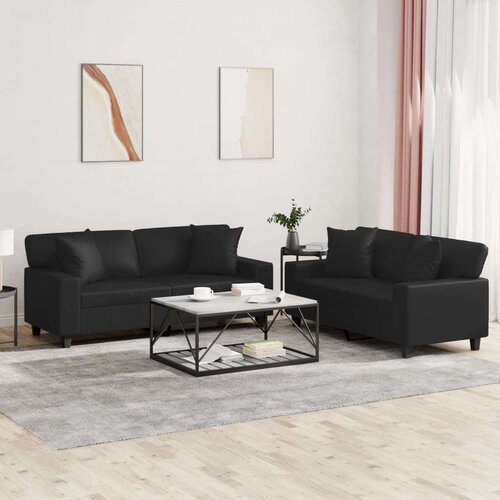  2-dijelni set sofa s jastucima crni od umjetne kože Slike