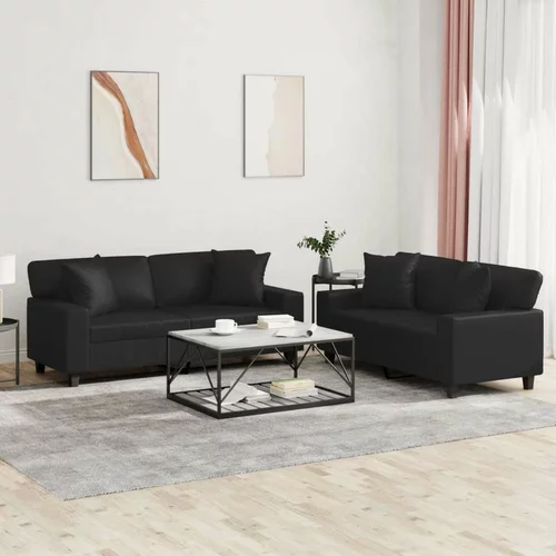  2-dijelni set sofa s jastucima crni od umjetne kože