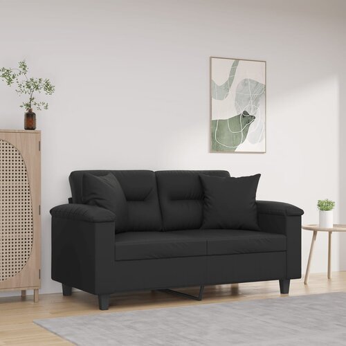  The Living Store Kavč dvosed z okrasnimi blazinami črn 120 cm umetno usnje - Kavč Dvosed, (21494460) Cene
