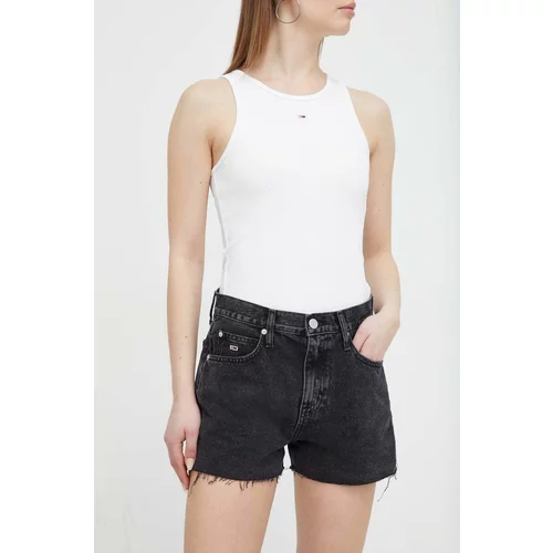 Tommy Jeans Traper kratke hlače za žene, boja: crna, bez uzorka, visoki struk