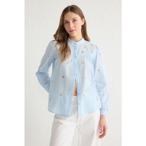 Trendyol Blue Floral Embroidered Woven Shirt Slike