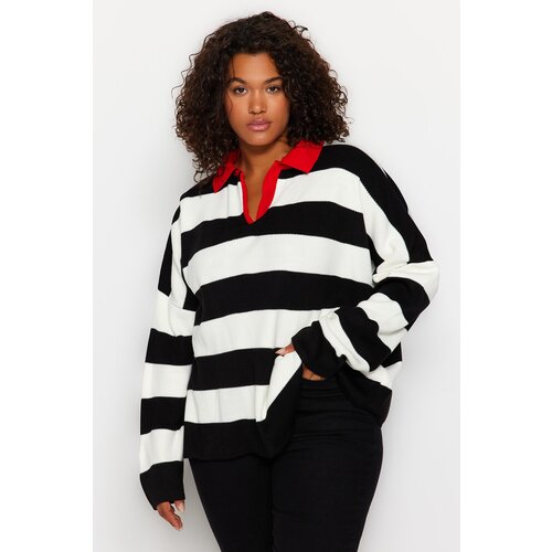 Trendyol Curve Red Polo Neck Striped Knitwear Sweater Cene