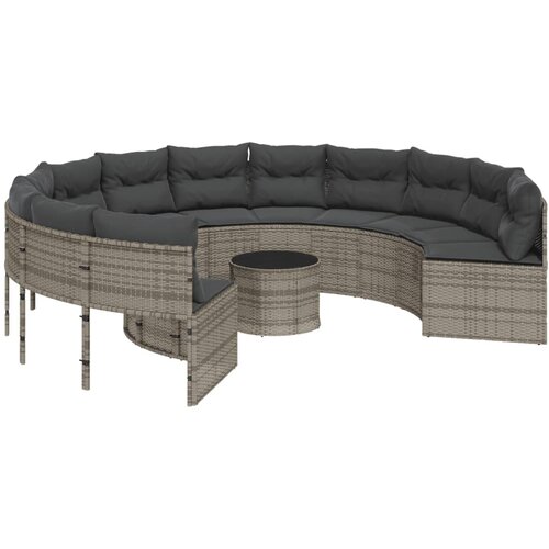 Maison Chic Vrtni kavč - Zunanji kavč z mizo in blazinami okrogel siv poli ratan, (22043945) Cene