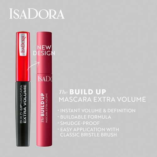 IsaDora Build Up Mascara Extra Volume maskara za ekstra volumen nijansa 01 Super Black 10 ml Slike