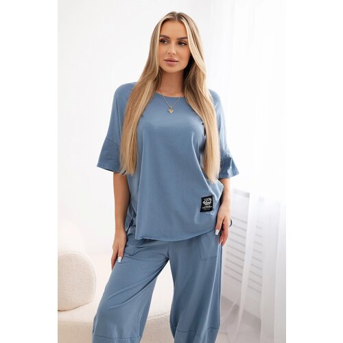 Kesi Włoski Cotton set blouse + trousers light denim Slike