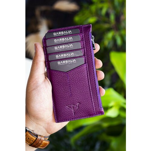 Garbalia Blush Genuine Leather Zippered Plum Unisex Card Holder Wallet Slike