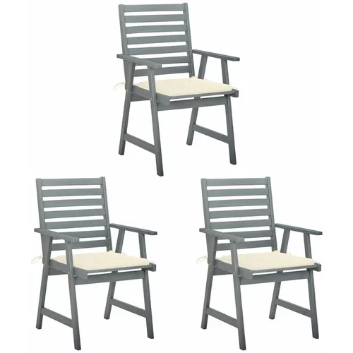  Zunanji jedilni stoli z blazinami 3 kosi trden akacijev les, (20661020)