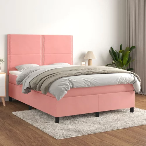  Krevet s oprugama i madracem ružičasti 140x190 cm baršunasti