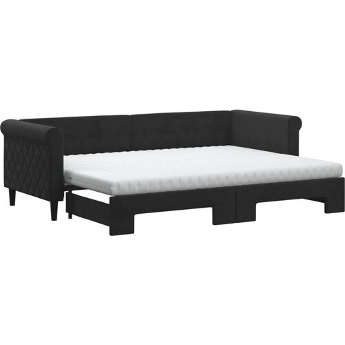 VidaXL Izvlečna dnevna postelja z vzmetnicami črna 80x200 cm žamet, (20882183) Slike