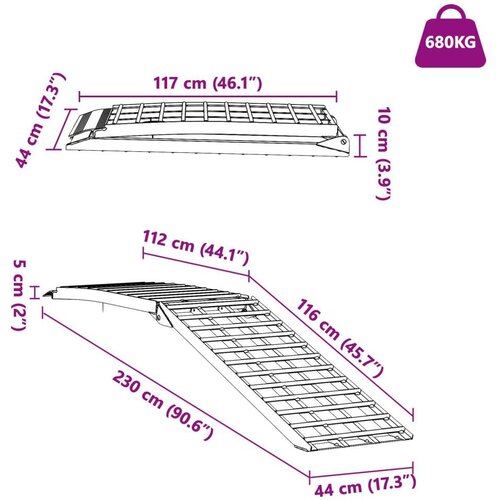  Rampe za Utovar Srebrno 230 x 44 x 13 cm Aluminij Slike