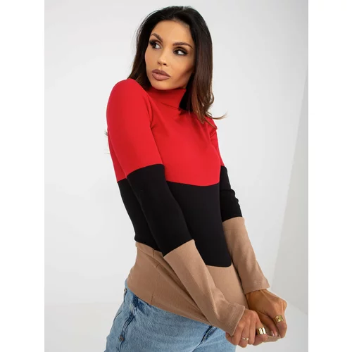 Fashion Hunters Basic camel red blouse with ribbed turtleneck
