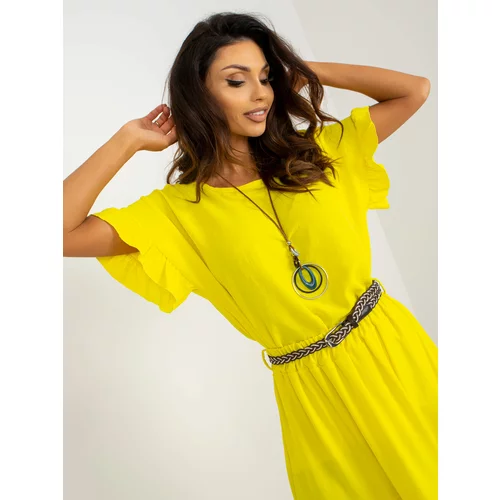 Fashion Hunters Yellow summer oversize blouse with a round neckline