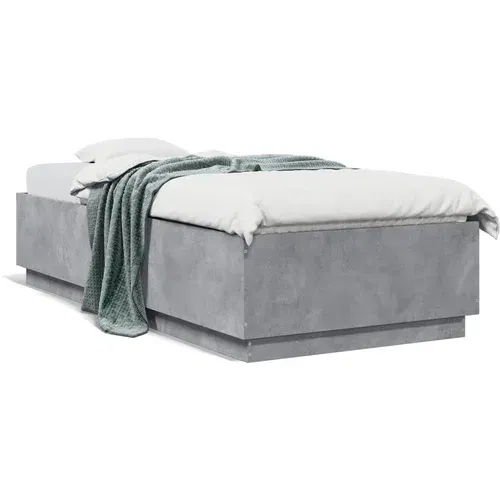 vidaXL Okvir kreveta s LED svjetlima boja betona 90 x 200 cm drveni