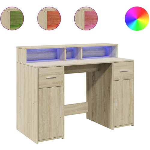 Maison Chic Pisalna miza - pisarni&amp;scaron;ka miza - Računalni&amp;scaron;ka miza z LED lučkami sonoma hrast 120x55x91 cm inž. les, (21784964) Slike