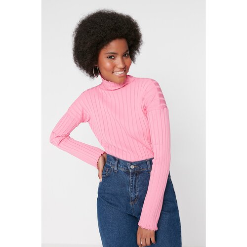 Trendyol Pink Padded Stand Up Collar Knitwear Sweater Slike