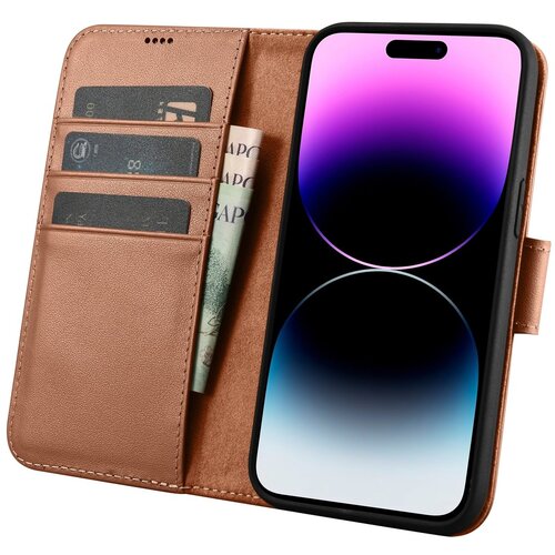 ICARER 2v1 usnjena preklopna torbica za iPhone 14 Pro Anti-RFID denarnica, rjava, (21522167) Cene