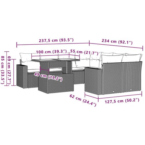 VidaXL 9-dijelni set vrtnih sofa s jastucima crni od poliratana Slike