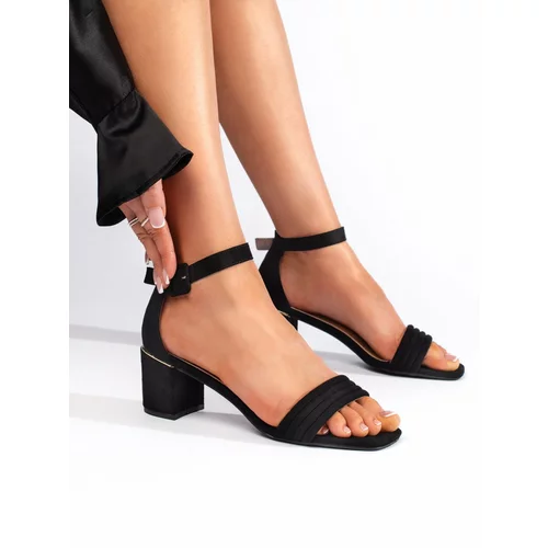 Shelvt Suede black heeled sandals