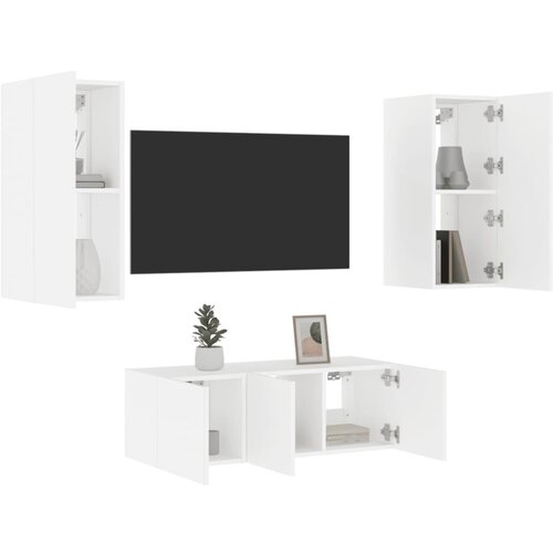 vidaXL Komplet TV omaric LED 4-delni bel inženirski les Cene