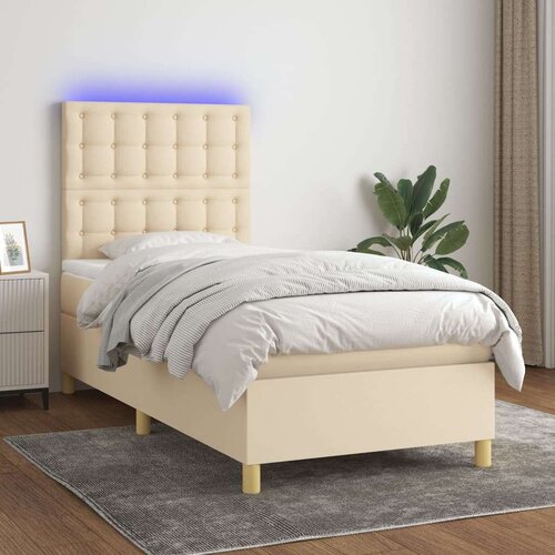  Krevet box spring s madracem LED krem 90x190 cm od tkanine Cijene