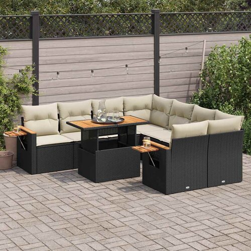  9-dijelni set vrtnih sofa s jastucima crni od poliratana bagrem Cijene