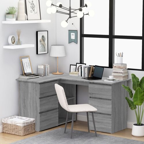 vidaXL Kotna miza siva sonoma 145x100x76 cm konstruiran les Cene