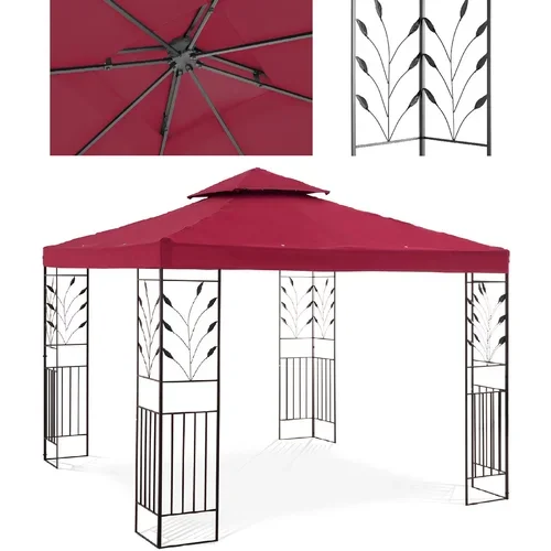 UNIPRODO Vrtni gazebo paviljon z ornamentom, zložljiv, 3 x 3 x 2,6 m, rdeče vino, (21091240)