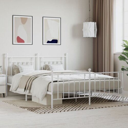 VidaXL Metalni okvir kreveta uzglavlje i podnožje bijeli 183x213 cm Slike