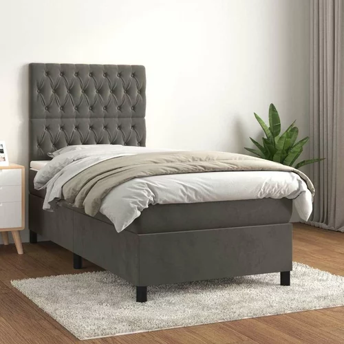 Box spring postelja z vzmetnico temno siva 90x200 cm žamet, (20790164)