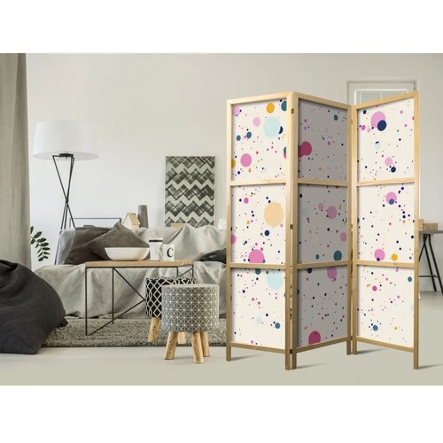  Japanski paravan - Dots - Spots and Splashes Multicolored - Cheerful Pattern on a Light Pink Background. 135x172 Cene