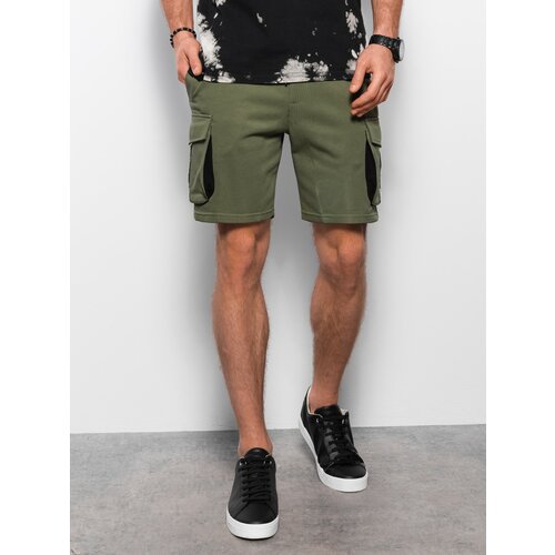 Ombre Men's shorts with cargo pockets - olive Slike