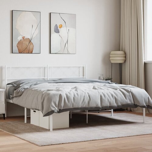 vidaXL Kovinski posteljni okvir z vzglavjem bel 140x190 cm Cene