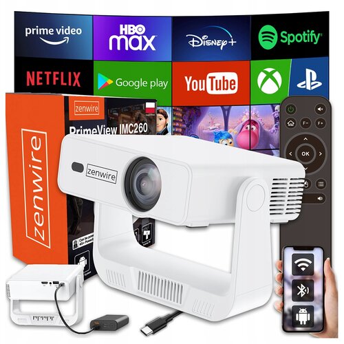 Zenwire PrimeView IMC260 mini prenosni projektor Android 14, WiFi 6, Bluetooth, 350 ANSI, HD 720p, podpora 4K, USB-C 45W, (5000193570) Cene