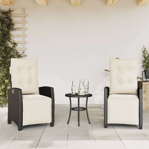 3-dijelni bistro set s jastucima crni od poliratana - Crna i krem 1 Slike