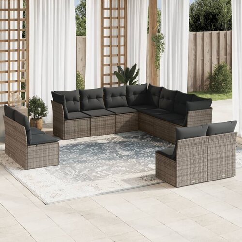 VidaXL 11-dijelni set vrtnih sofa od poliratana s jastucima sivi Slike