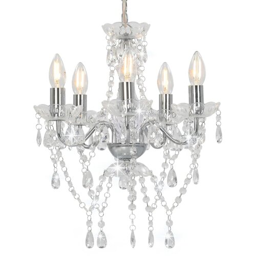 vidaXL Luster s kristalnim perlama srebrni okrugli 5 x E14 Cijene
