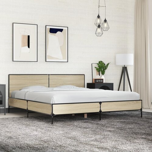 Furnova Posteljni okvir sonoma hrast 200x200 cm inž. les in kovina, (21935286) Slike