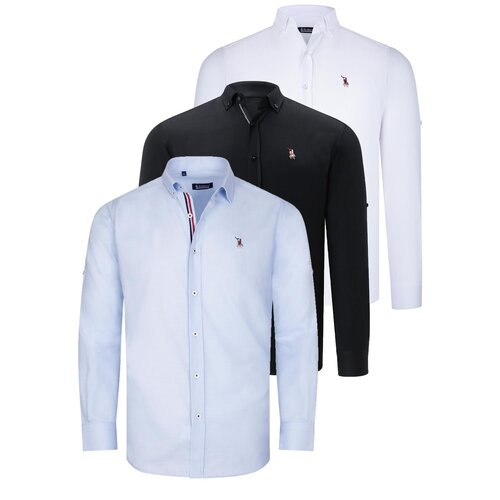 Dewberry TRIPLE SET G674 MENS SHIRT-BLACK-WHITE-LIGHT BLUE Slike