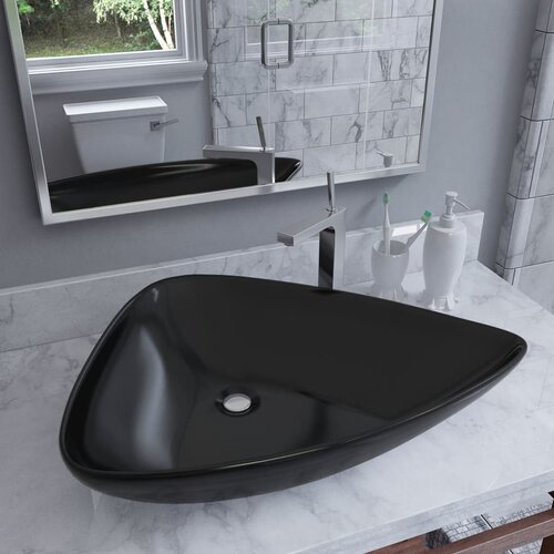 vidaXL Keramički trokutasti umivaonik crni 645 x 455 x 115 mm Cijene
