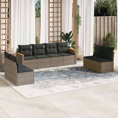  8-dijelni set vrtnih sofa od poliratana s jastucima sivi Slike