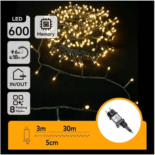 Aigostar led spolja&scaron;nji božićni lanac 600xLED/8 funkcija 33m IP44 topla bela Cene