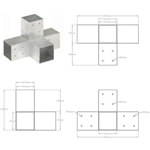VidaXL spojnici za stupove u x-obliku 4 kom pocinčani metal 81 x 81 mm Slike