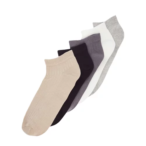 Trendyol Men's Multicolored Cotton 5-Pack Stripe Textured Booties Socks