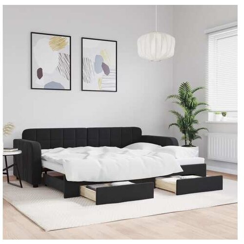 VidaXL Izvlečna dnevna postelja s predali črna 80x200 cm žam Slike