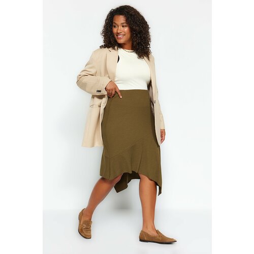 Trendyol Curve Khaki Asymmetric Wrap Knitted Skirt Slike